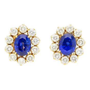 6.28ct Royal Ceylon Blue Sapphire Diamond Halo Stud Earrings – Assay Jewelers