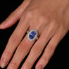 6.34 Carat No Heat Oval Cut Blue Sapphire and Diamond Halo 18K Ring GRS Certified