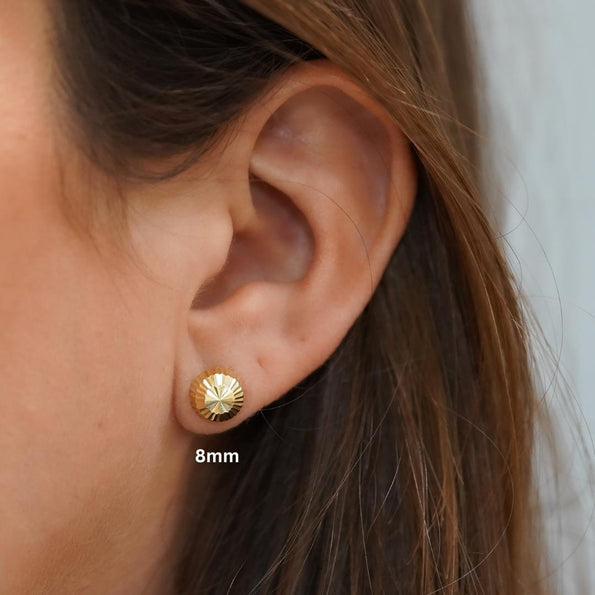 6mm Half Ball Sphere 14K Gold Diamond Cut Studs