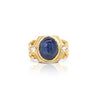 7 Carat Blue Star Sapphire Cabochon & Diamond 14K Gold Nugget Mens Ring