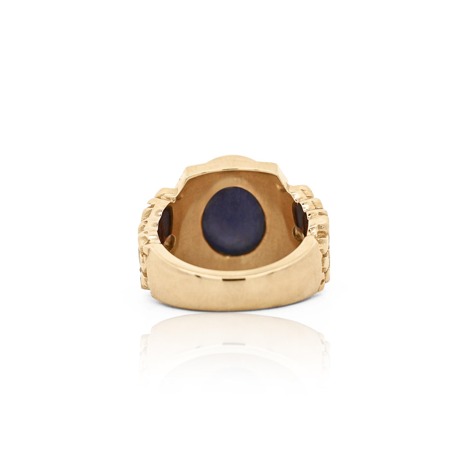 7 Carat Blue Star Sapphire Cabochon & Diamond 14K Gold Nugget Mens Ring