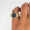 7 Carat Blue Star Sapphire Cabochon & Diamond 14K Gold Nugget Mens Ring
