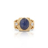 7 Carat Blue Star Sapphire Cabochon & Diamond 14K Gold Nugget Mens Ring