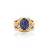 7 Carat Blue Star Sapphire Cabochon & Diamond 14K Gold Nugget Mens Ring