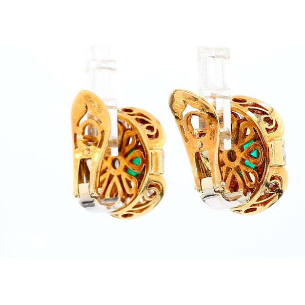 7 Carat Emerald & Baguette Diamond 18K Gold Ballerina Statement Earrings