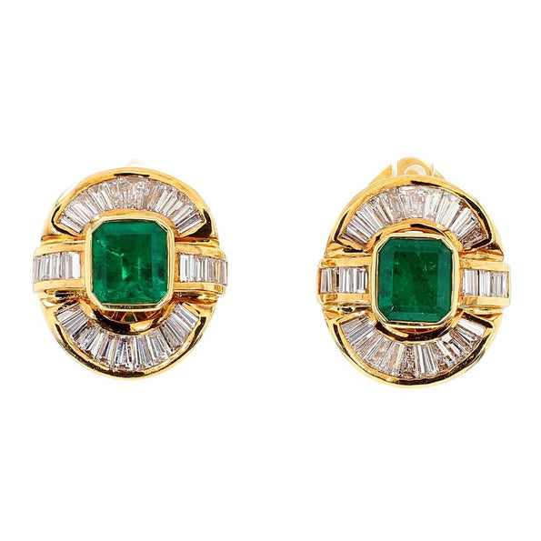 7 Carat Emerald & Baguette Diamond 18K Gold Ballerina Statement Earrings