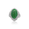 7.50 Carat Untreated Oval Green Jadeite with Baguette Diamonds in Platinum Ring