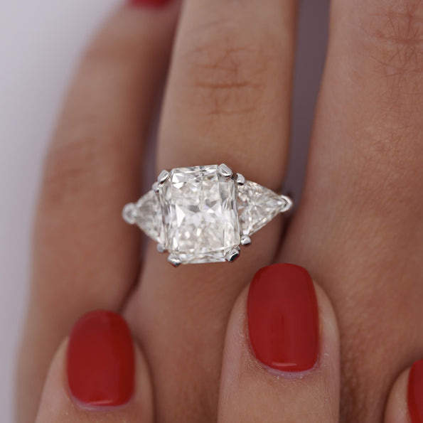7.68ct TW Radiant & Trillion Cut Three Stone Engagement Ring
