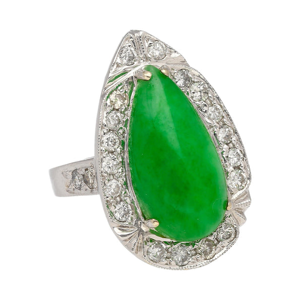 Bague halo en jade et diamants de 7.88 carats en or blanc 18k