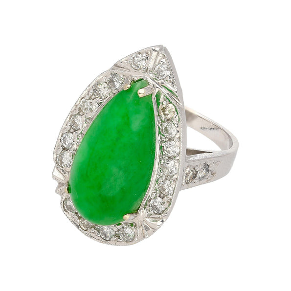 Bague halo en jade et diamants de 7,88 carats en or blanc 18k