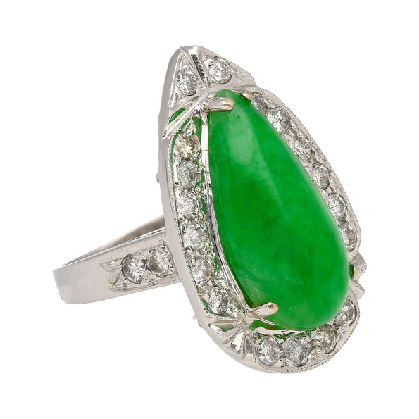 Bague halo en jade et diamants de 7.88 carats en or blanc 18k