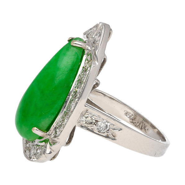 Bague halo en jade et diamants, 7,88 carats, en or blanc 18k