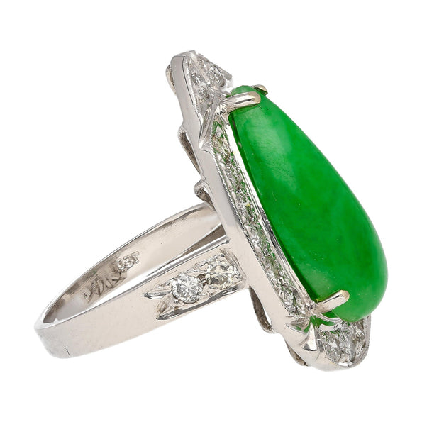 Bague halo en jade et diamants de 7,88 carats en or blanc 18 carats