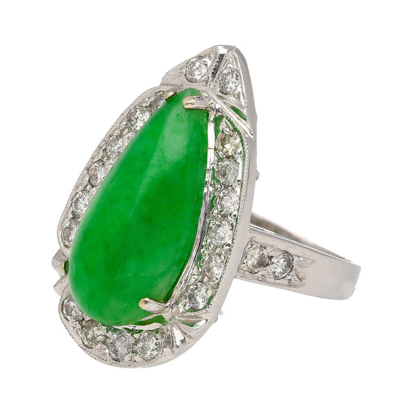 Bague halo en or blanc 18k avec jade et diamants de 7,88 carats