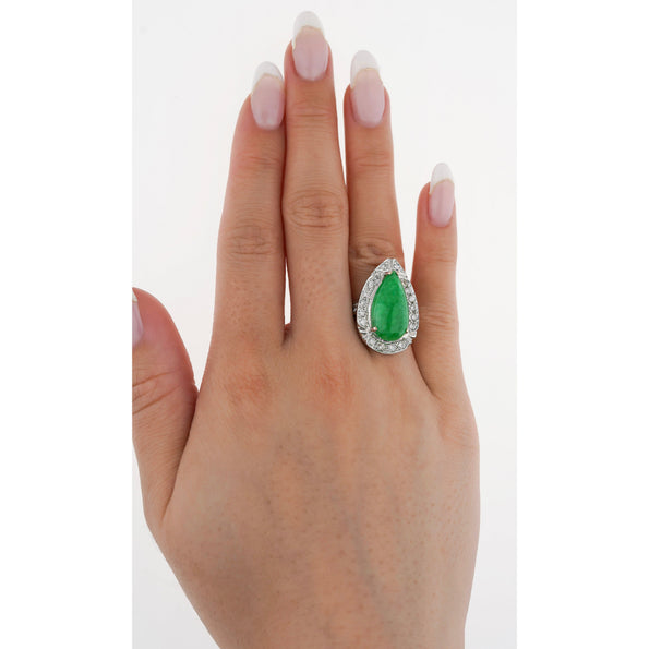 Bague halo en jade et diamants de 7,88 carats en or blanc 18 k