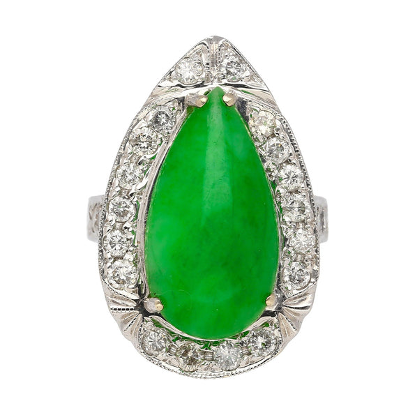 Bague halo en jade et diamants de 7,88 carats en or blanc 18 carats