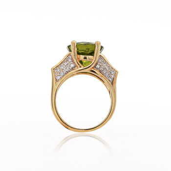 8.17 Carat Round Cut Peridot & Diamond 18K Gold Statement Ring – Assay Jewelers