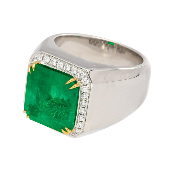 8.23 Carat Colombian Emerald & Diamond 18K Gold Mens Ring | GRS Certified