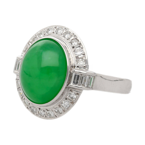 8.55ct Untreated Fei Cui Jadeite Jade Diamond Platinum Ring