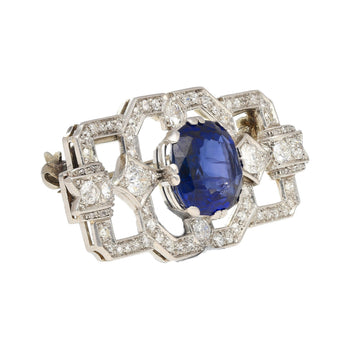 8.64 Carat AGL Certified Ceylon Cushion Cut Blue Sapphire and Diamond Brooch Pin – Assay Jewelers