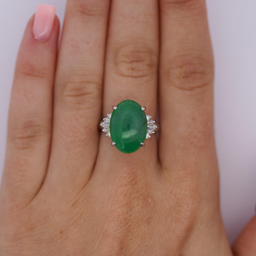 9 Carat Untreated Jadeite Jade Fei Cui and Diamond Platinum Ring HK Certified