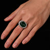 AGL Certified 10 Carat Cabochon Cut Minor Oil Emerald and Diamond Cluster Ring in 18K White Gold