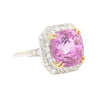 AGL Certified 10.88 Carat Cushion Cut Pink Sapphire & Diamond Halo Ring