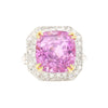 AGL Certified 10.88 Carat Cushion Cut Pink Sapphire & Diamond Halo Ring