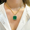 AGL Certified 13.49 Carat Minor Oil Colombian Emerald & Diamond Halo Platinum Necklace