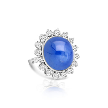 AGL Certified 30 Carat No Heat Ceylon Blue Star Sapphire & Diamond Halo Ring – Assay Jewelers