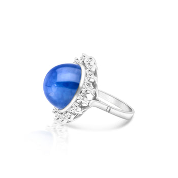 AGL Certified 30 Carat No Heat Ceylon Blue Star Sapphire & Diamond Halo Ring – Assay Jewelers