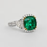 AGL Certified 3.52ct Cushion Colombian Emerald Half Moon Diamond Ring