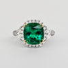 AGL Certified 3.52ct Cushion Colombian Emerald Half Moon Diamond Ring