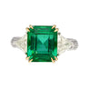 AGL Certified 5.31 Carat No Oil Emerald & Trillion Diamond 3 Stone Ring