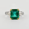 AGL-zertifizierter 5,31 Karat No Oil Smaragd & Trillion Diamant 3-Stein Ring
