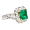 AGL Certified No Oil 2.54 Carat Colombian Emerald and Old French Cut Diamond Ring