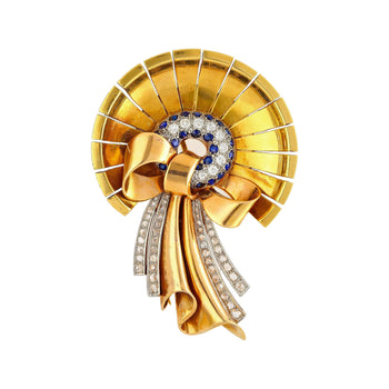 Antique 1940's Diamond & Sapphire Bonnet (Hat) and Ribbon Brooch in 18K Rose & Yellow Gold – Assay Jewelers
