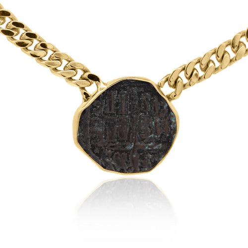 Antique Biblical Coin Bezel Set in 14K Yellow Gold Necklace