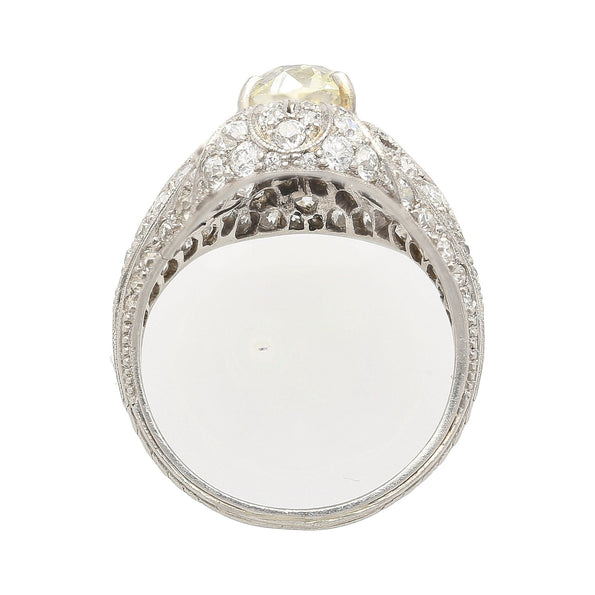 Art Deco 1.55 Carat Old European Cut Diamond Milgrain Filigree Platinum Ring