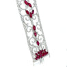 Art Deco 35 Carat Ruby & 11 Carat Diamond Filigree Floral Motif Bracelet in 18K White Gold