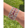 Art Deco 35 Carat Ruby & 11 Carat Diamond Filigree Floral Motif Bracelet in 18K White Gold