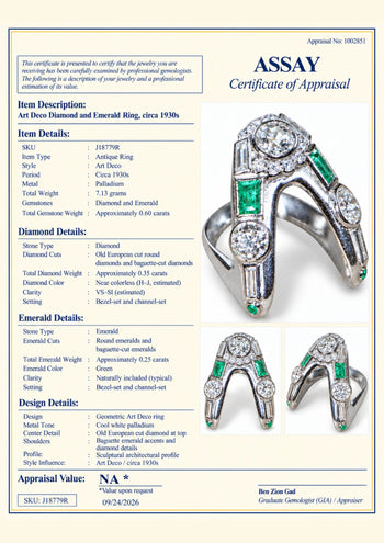Art Deco Emerald and Diamond Palladium Antique Ring – Assay Jewelers