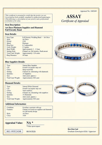 Art Deco French Cut Diamond & Sapphire Platinum Full Eternity Wedding Band Ring – Assay Jewelers