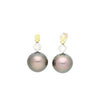 Black Pearl with Fancy Yellow & White Lily Cut Diamond Drop Earrings