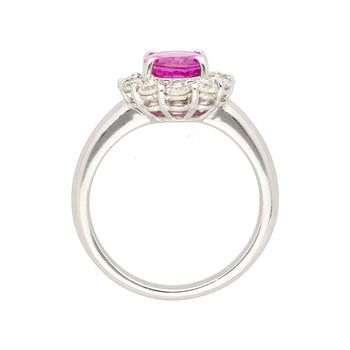 CGTL Certified 3.96 Carat Oval Cut Pink Sapphire and Diamond Halo Ring in 18k White Gold – Assay Jewelers