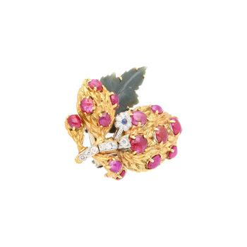 Cabochon Cut Ruby, Sapphire, Jade, and Diamond 18K/Platinum Brooch Pin – Assay Jewelers