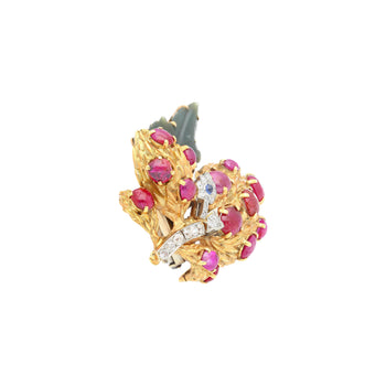 Cabochon Cut Ruby, Sapphire, Jade, and Diamond 18K/Platinum Brooch Pin – Assay Jewelers