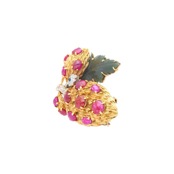 Cabochon Cut Ruby, Sapphire, Jade, and Diamond 18K/Platinum Brooch Pin – Assay Jewelers
