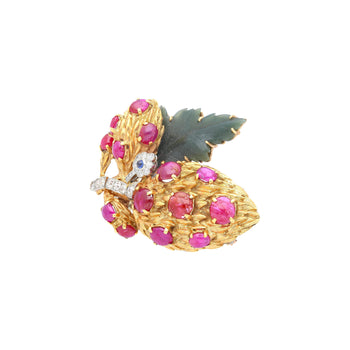 Cabochon Cut Ruby, Sapphire, Jade, and Diamond 18K/Platinum Brooch Pin – Assay Jewelers