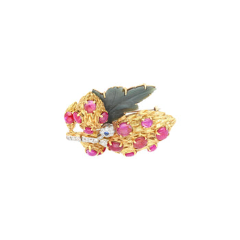 Cabochon Cut Ruby, Sapphire, Jade, and Diamond 18K/Platinum Brooch Pin – Assay Jewelers